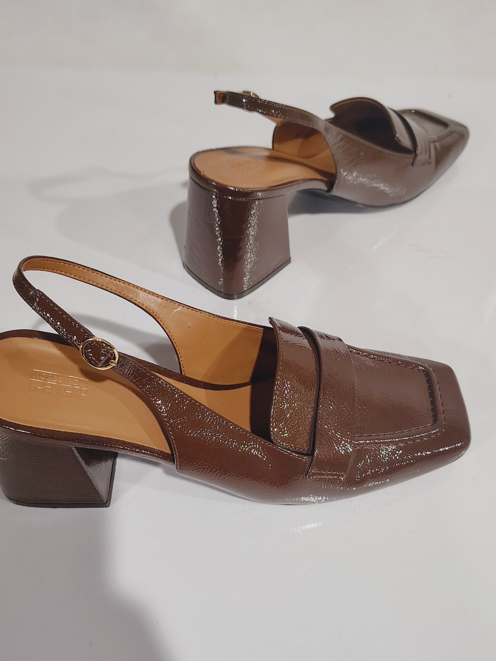 Nordstrom Rack Brown Patent Slingback Block Heel Pumps Size 9M